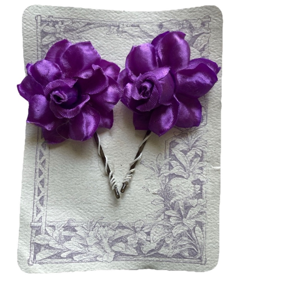 PURPLE Fabric ROSES Bobby PINS For All HAIR TYPES